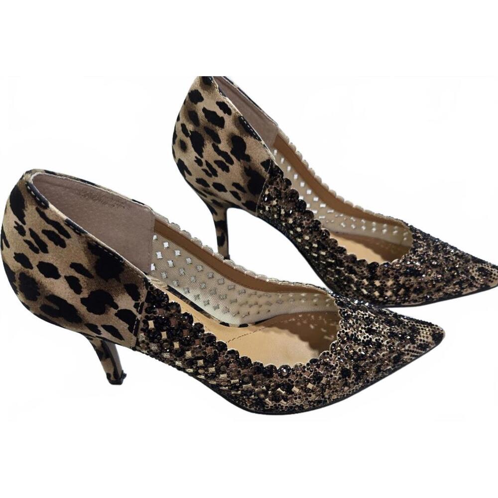 J. Renee Embellished Leopard Print Pointed Toe Heels Size 8M